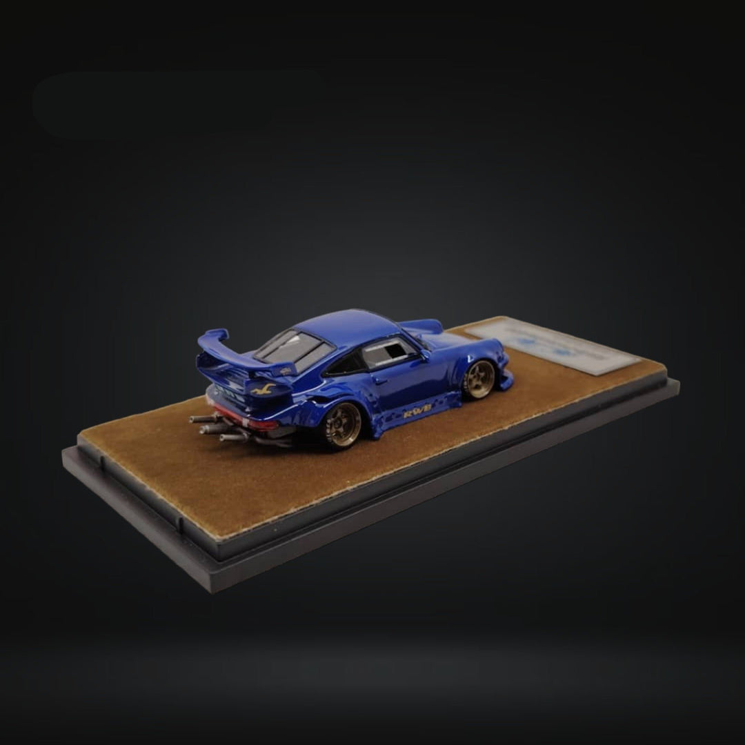 Porsche RWB 930 GT Wing in Blue Resin Model 1:64 by QIDIAN Angled Rear View