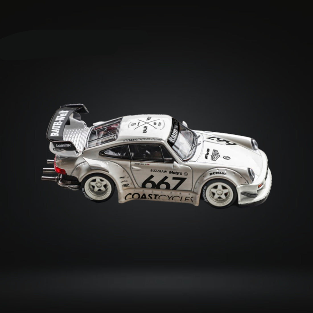 Porsche RWB 964 GT Wing Coast Cycles White #667 Ordinary 1:64 by Star Model Side View