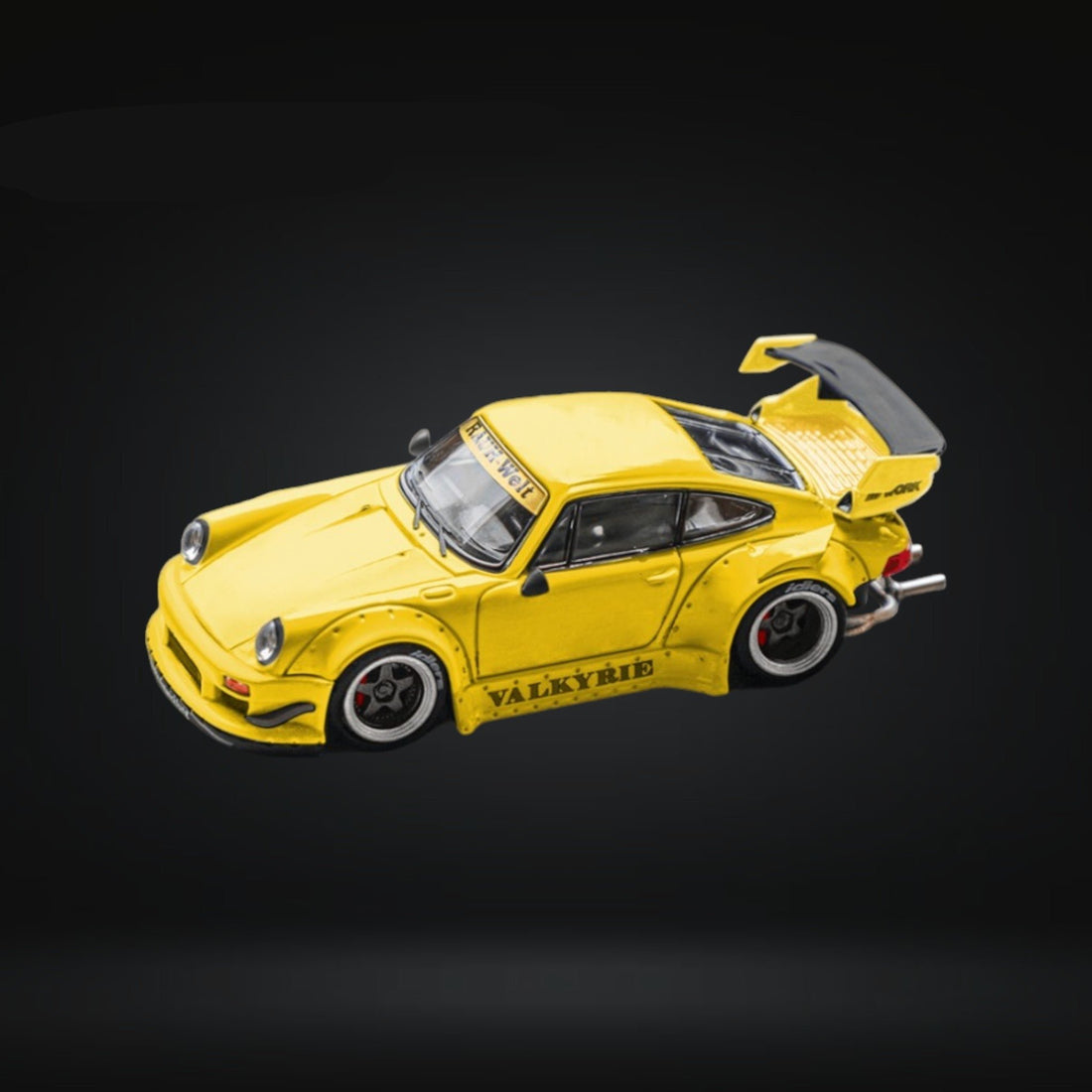 Porsche RWB 964 GT Wing Valkyrie Yellow Ordinary 1:64 by Star Model Angled Driver Side View