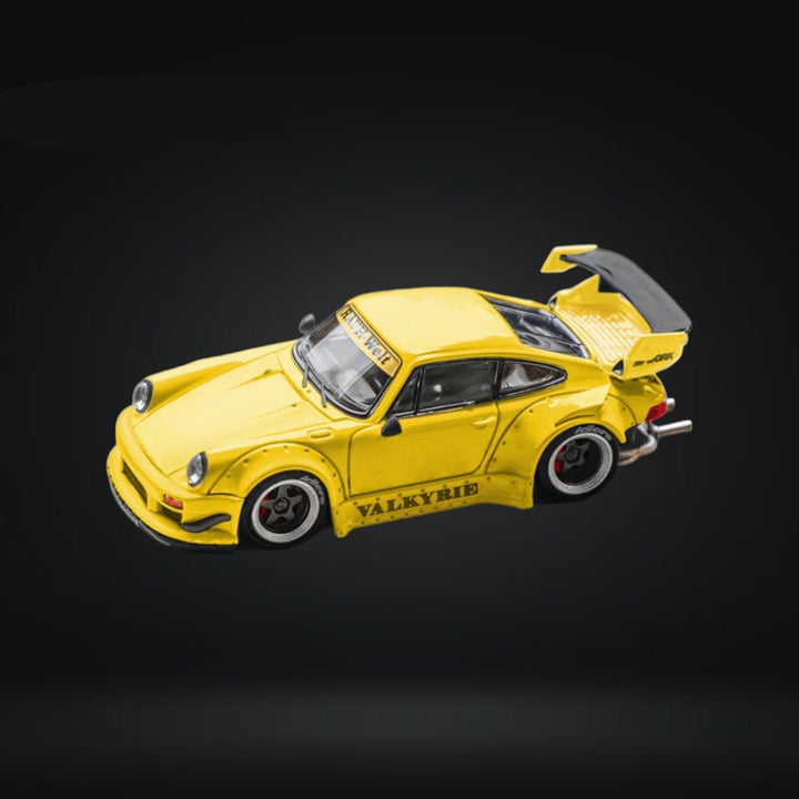 Porsche RWB 964 GT Wing Valkyrie Yellow Ordinary 1:64 by Star Model Angled Driver Side View