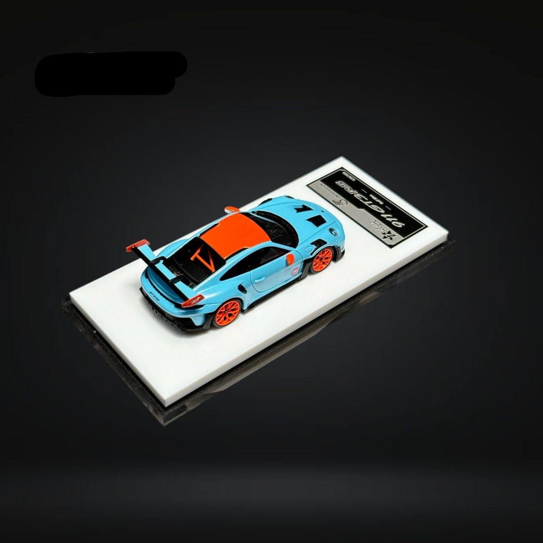 Porsche 911 (992) GT3 RS in Gulf Livery 1:64 by FuelMe Right Angle View