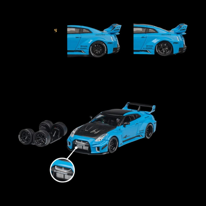 Nissan Skyline GT-R R35 RR Baby Blue LBWK 1:64 by CM Model Rear Multi View