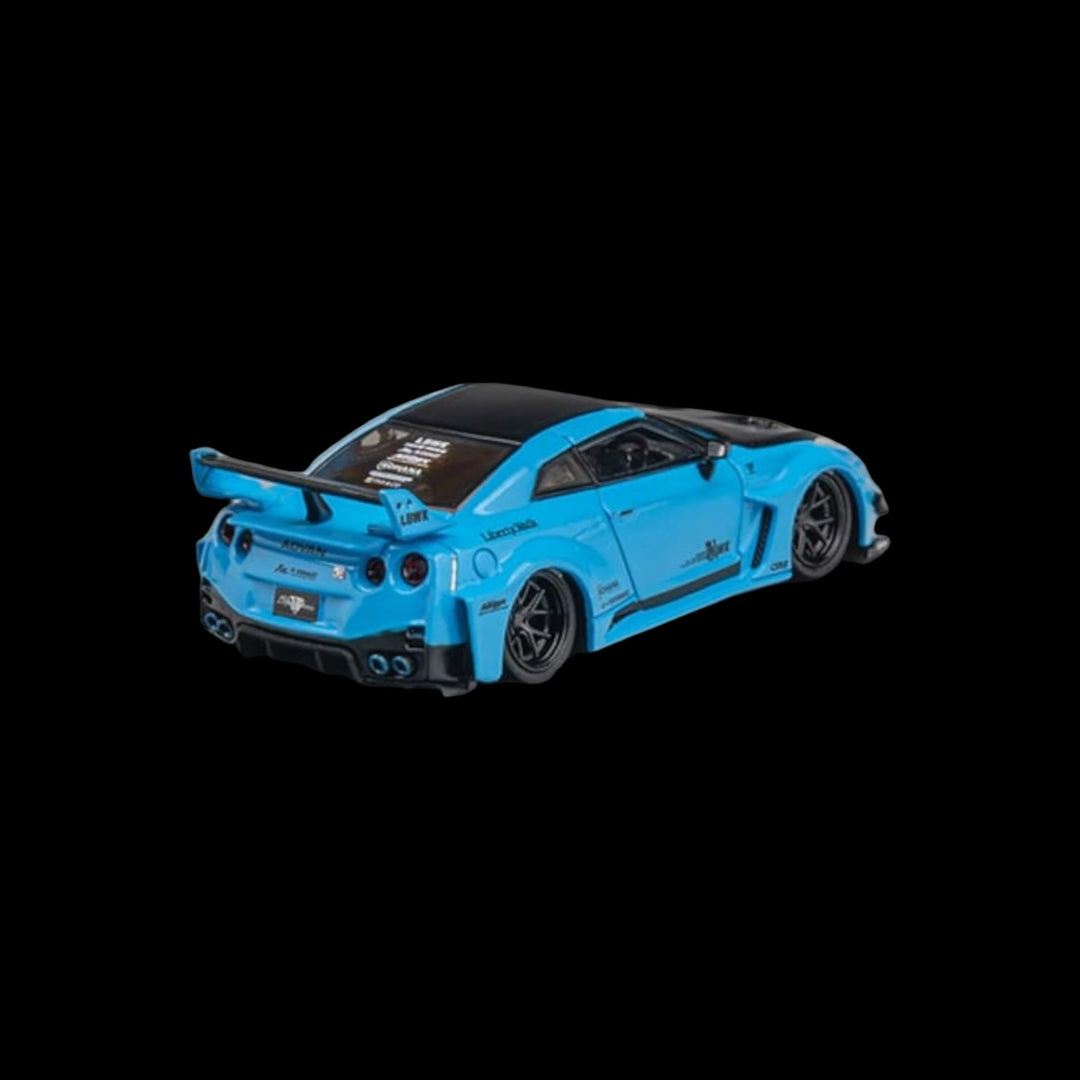 Nissan Skyline GT-R R35 RR Baby Blue LBWK 1:64 by CM Model Rear View