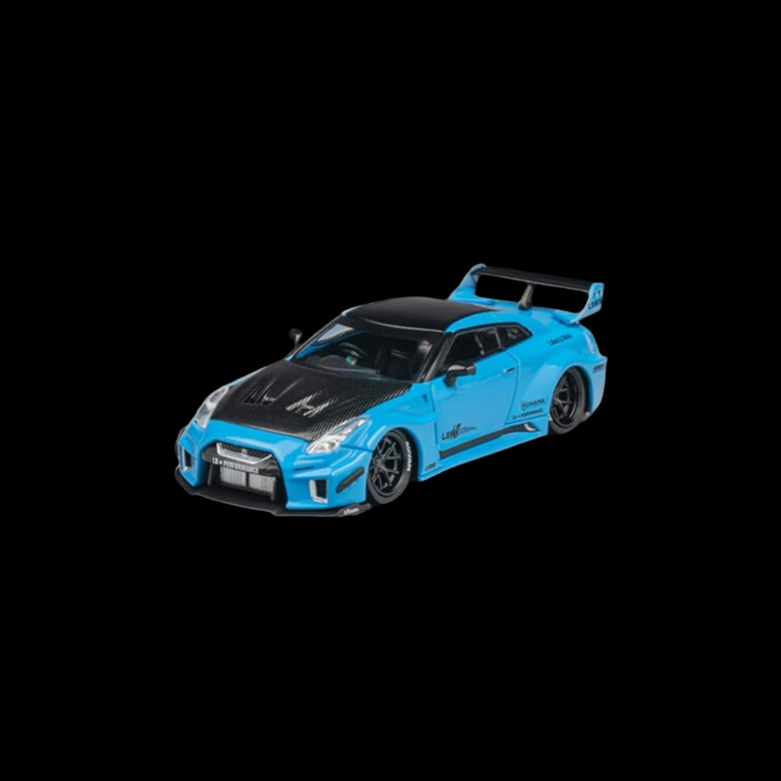 Nissan Skyline GT-R R35 RR Baby Blue LBWK 1:64 by CM Model Front View 2