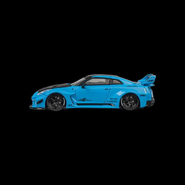 Nissan Skyline GT-R R35 RR Baby Blue LBWK 1:64 by CM Model Side View 2