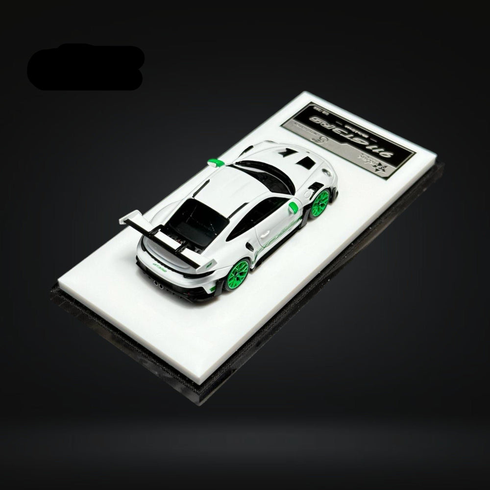 Porsche 911 (992) GT3 RS in Tribute Green 1:64 by FuelMe Rear Mounted View