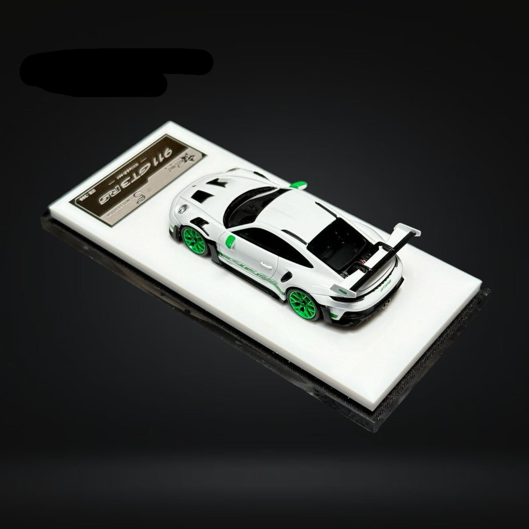 Porsche 911 (992) GT3 RS in Tribute Green 1:64 by FuelMe Driver Side Mounted View