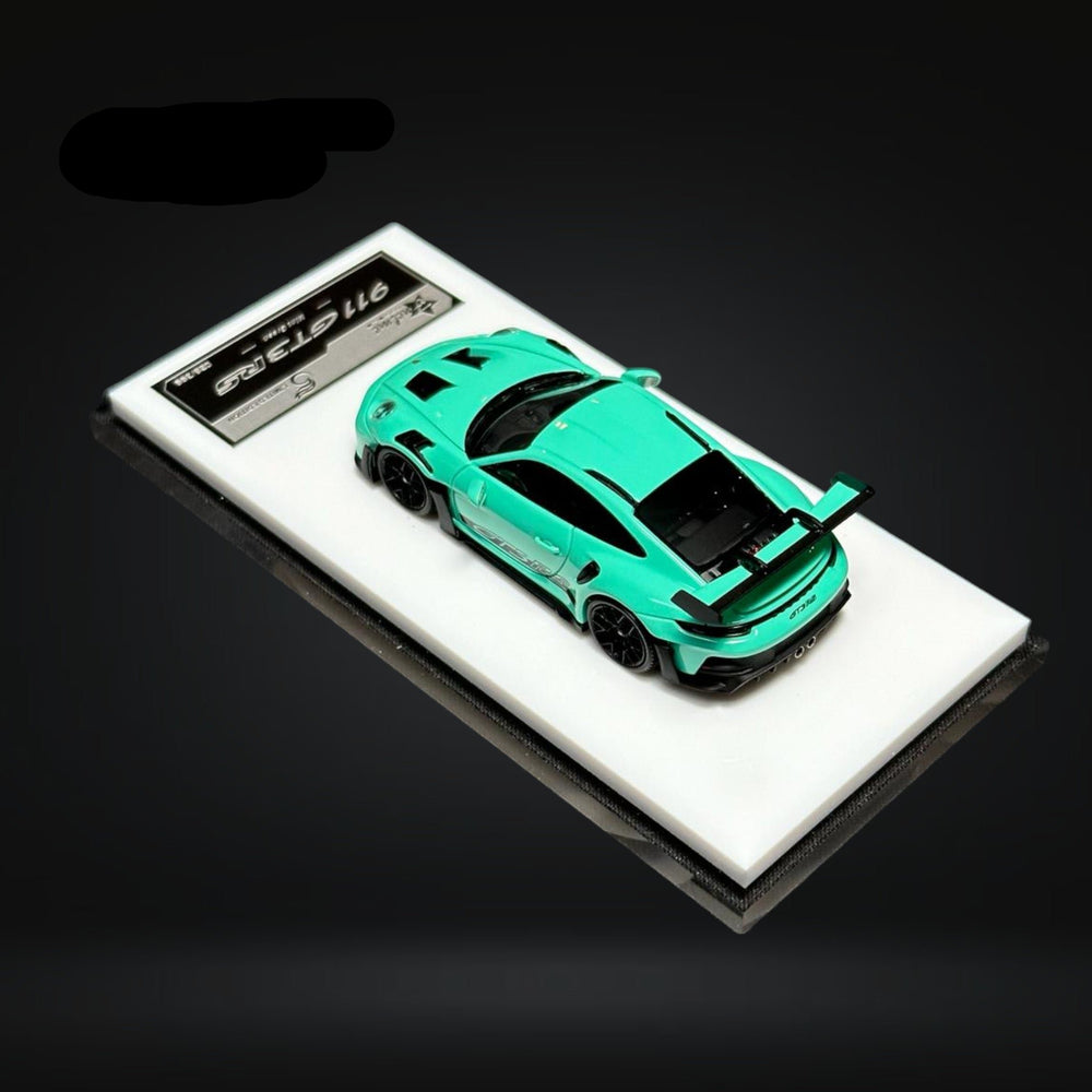 Porsche 911 (992) GT3 RS in Mint Green 1:64 by FuelMe Angle Rear Mounted View