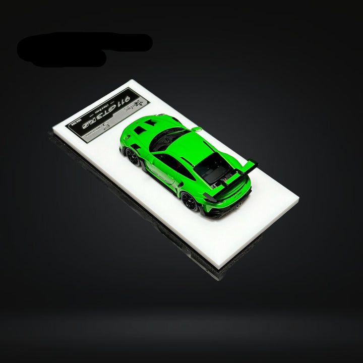 Porsche 911 (992) GT3 RS Lizard Green 1:64 by FuelMe Rear Angled Mounted View