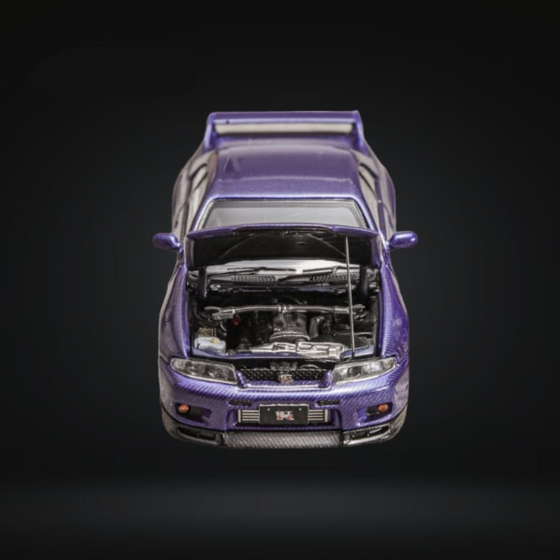 Nissan Skyline GT-R R33 GT-R 4th Gen BCNR33 Full Carbon Purple 1:64 by Focal Horizon Open Hood Front View