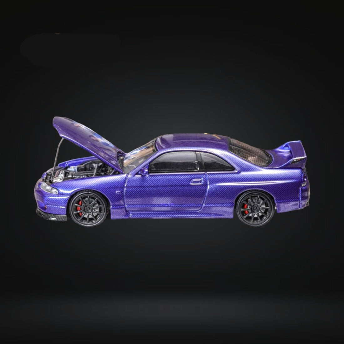 Nissan Skyline GT-R R33 GT-R 4th Gen BCNR33 Full Carbon Purple 1:64 by Focal Horizon Open Hood Side View