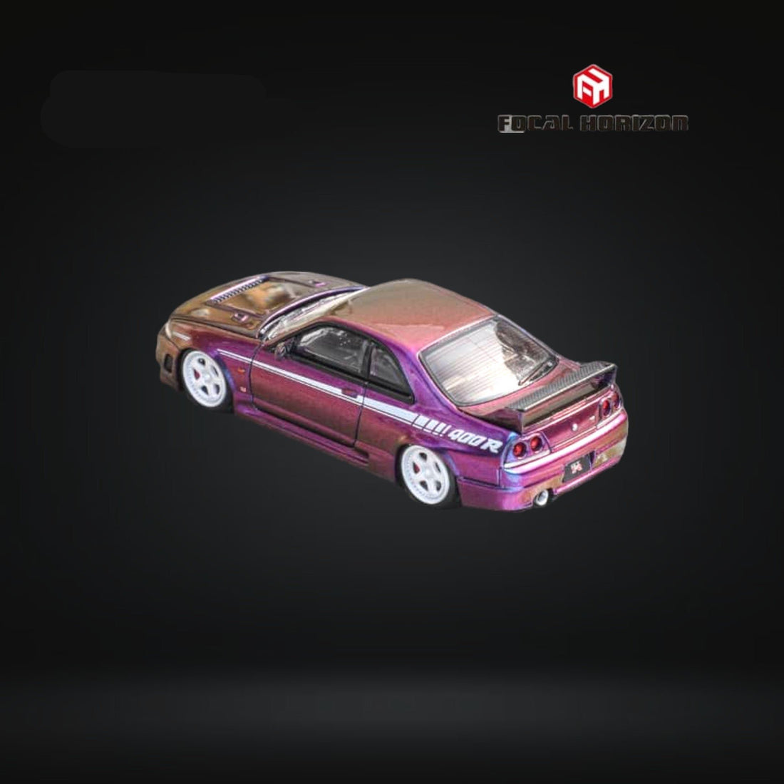 Nissan Skyline GT-R R33 GT-R 4th Gen BCNR33 Midnight Purple 1:64 by Focal Horizon Angled Rear View