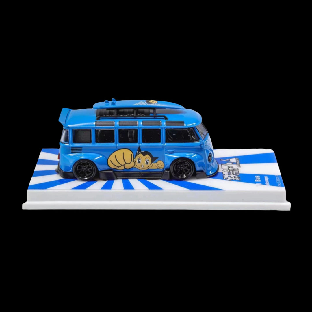 VW Volkswagen T1 Van Bus Astro Boy Blue 1:64 by Flame Model Side View