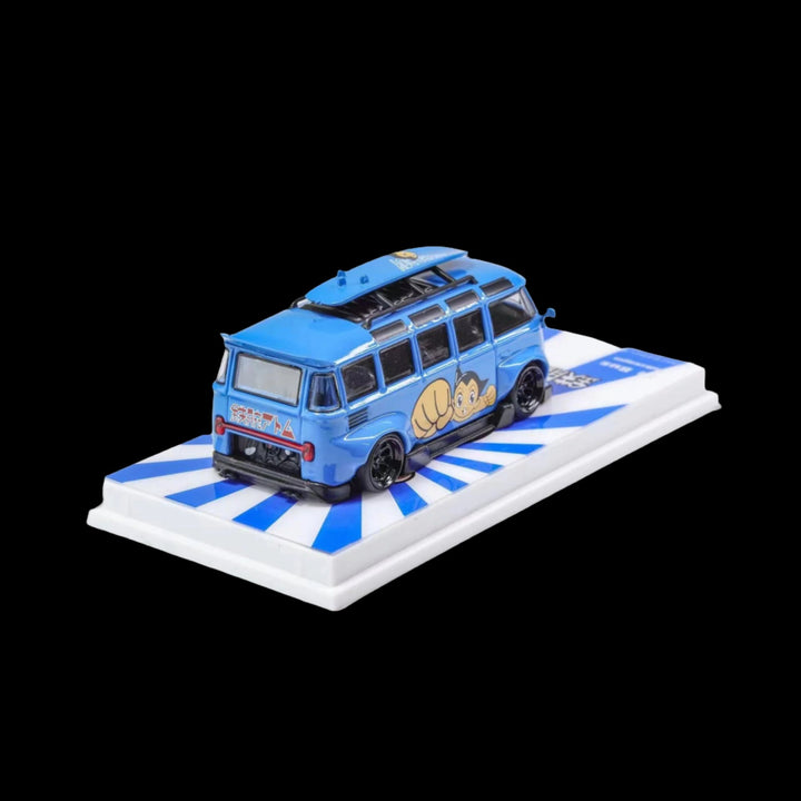 VW Volkswagen T1 Van Bus Astro Boy Blue 1:64 by Flame Model Rear View