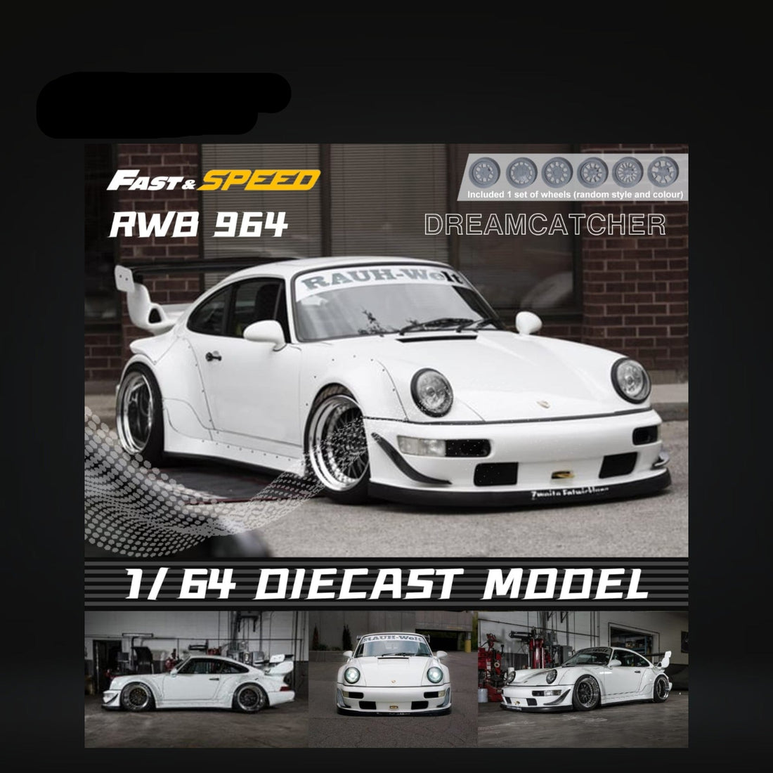 Porsche 964 RWB Widebody DREAMCATCHER GT Version Rear Wing in White 1:64 by Fast Speed - 5