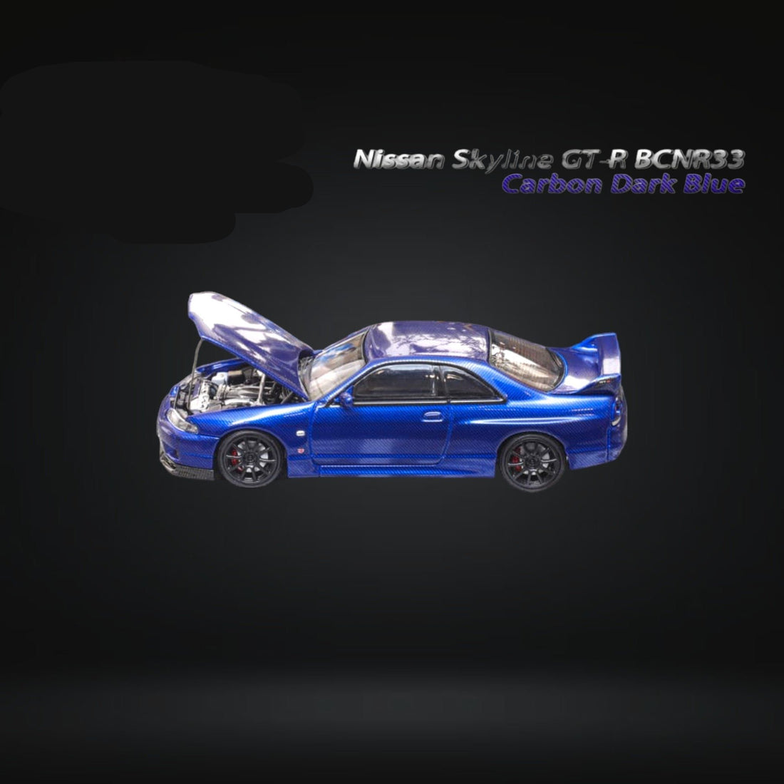 Nissan Skyline GT-R R33 GT-R 4th Gen BCNR33 Full Carbon Dark blue 1:64 by Focal Horizon Open Hood