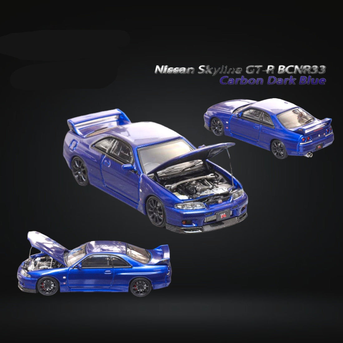 Nissan Skyline GT-R R33 GT-R 4th Gen BCNR33 Full Carbon Dark blue 1:64 by Focal Horizon