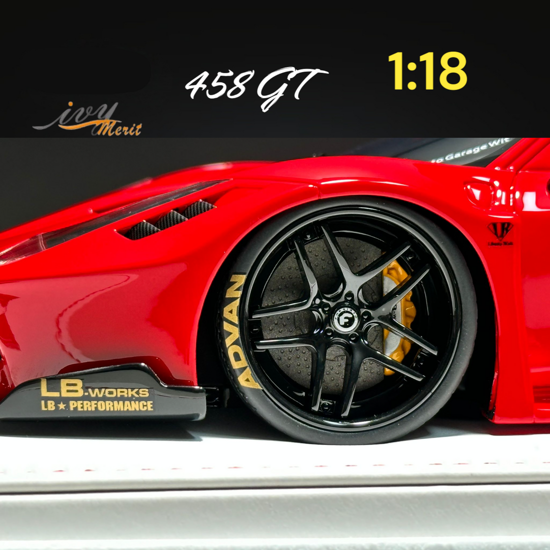 458 GT Rosso Red LBWK LB Silhouette Resin 1:18 Scale by IVY MERIT Front Close Up