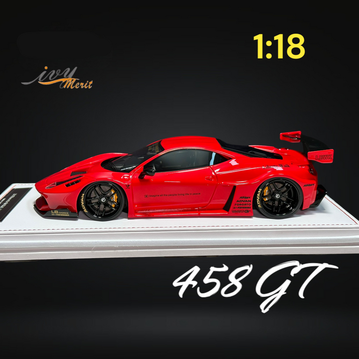 458 GT Rosso Red LBWK LB Silhouette Resin 1:18 Scale by IVY MERIT Mounted Side View