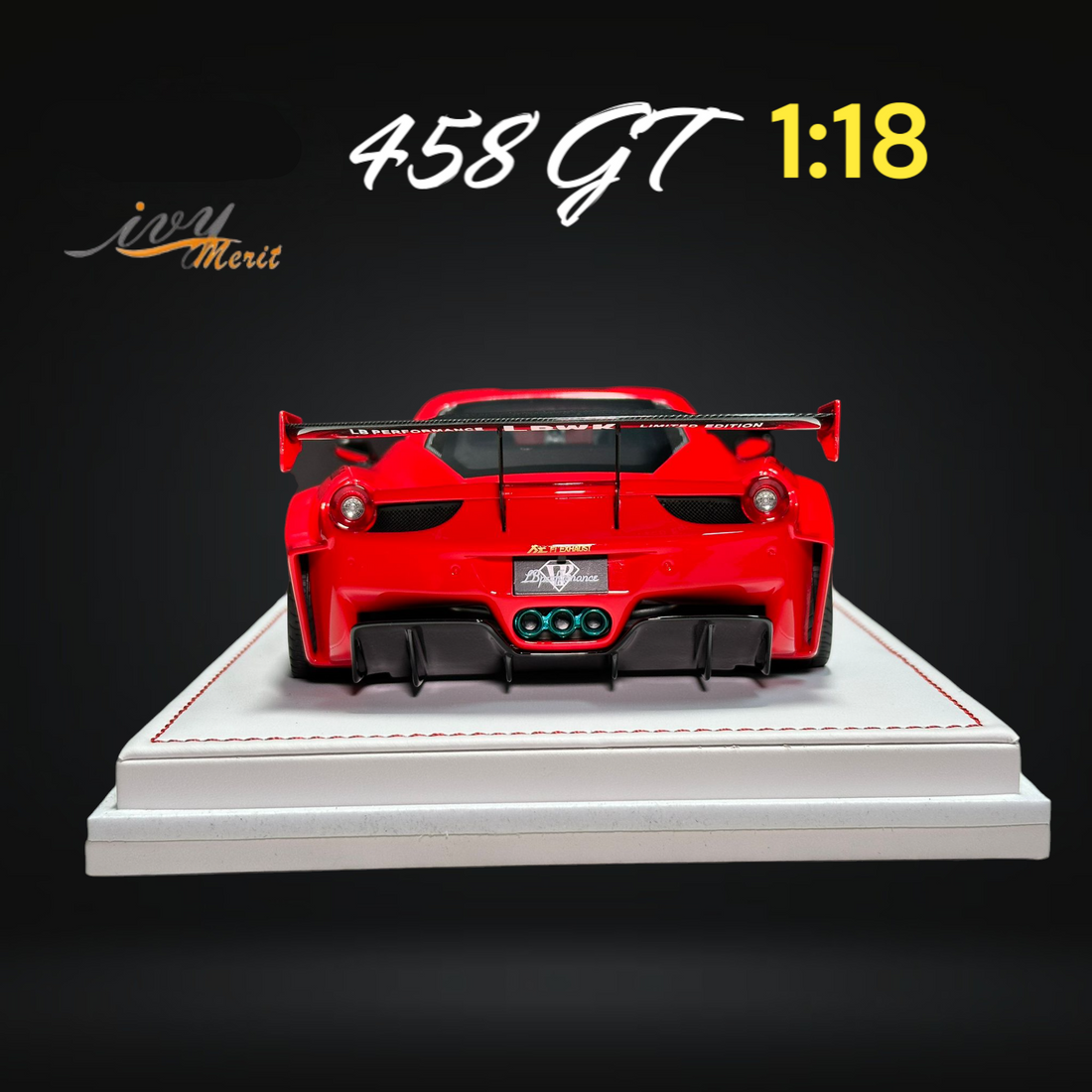 458 GT Rosso Red LBWK LB Silhouette Resin 1:18 Scale by IVY MERIT Rear View