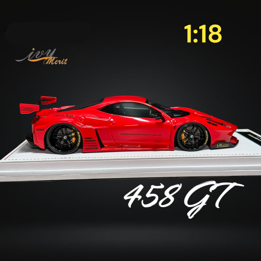 458 GT Rosso Red LBWK LB Silhouette Resin 1:18 Scale by IVY MERIT Mounted Side View