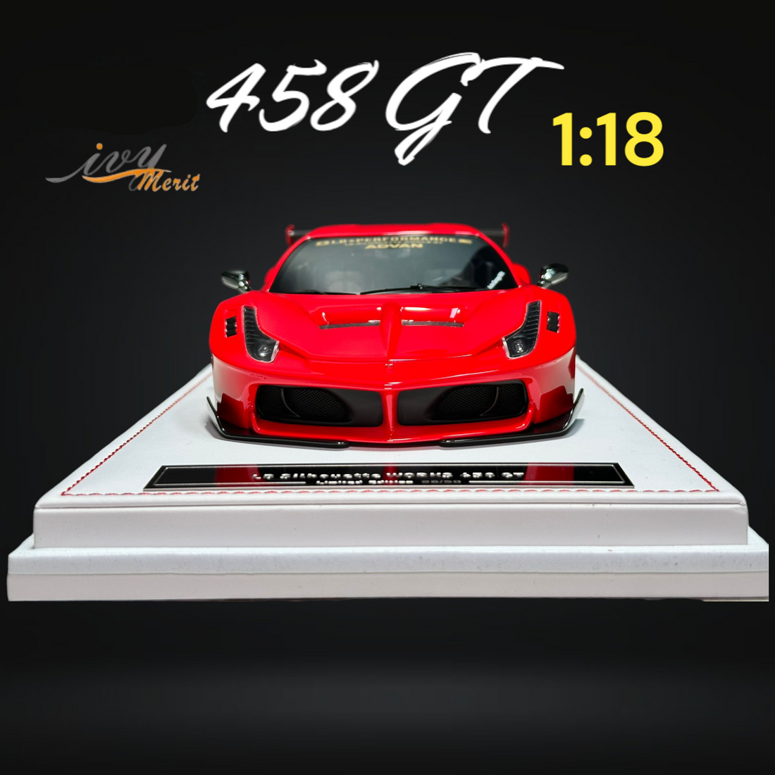 458 GT Rosso Red LBWK LB Silhouette Resin 1:18 Scale by IVY MERIT Mounted Front View