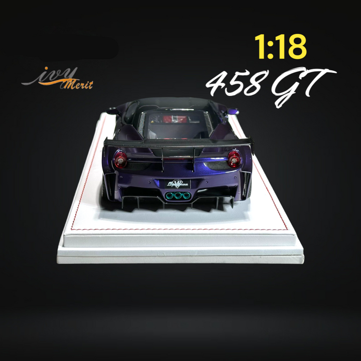 458 GT Purple LBWK LB Silhouette Resin 1:18 Scale by IVY MERIT Mounted Rear View