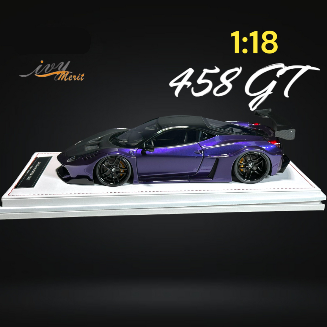 458 GT Purple LBWK LB Silhouette Resin 1:18 Scale by IVY MERIT Mounted Side View