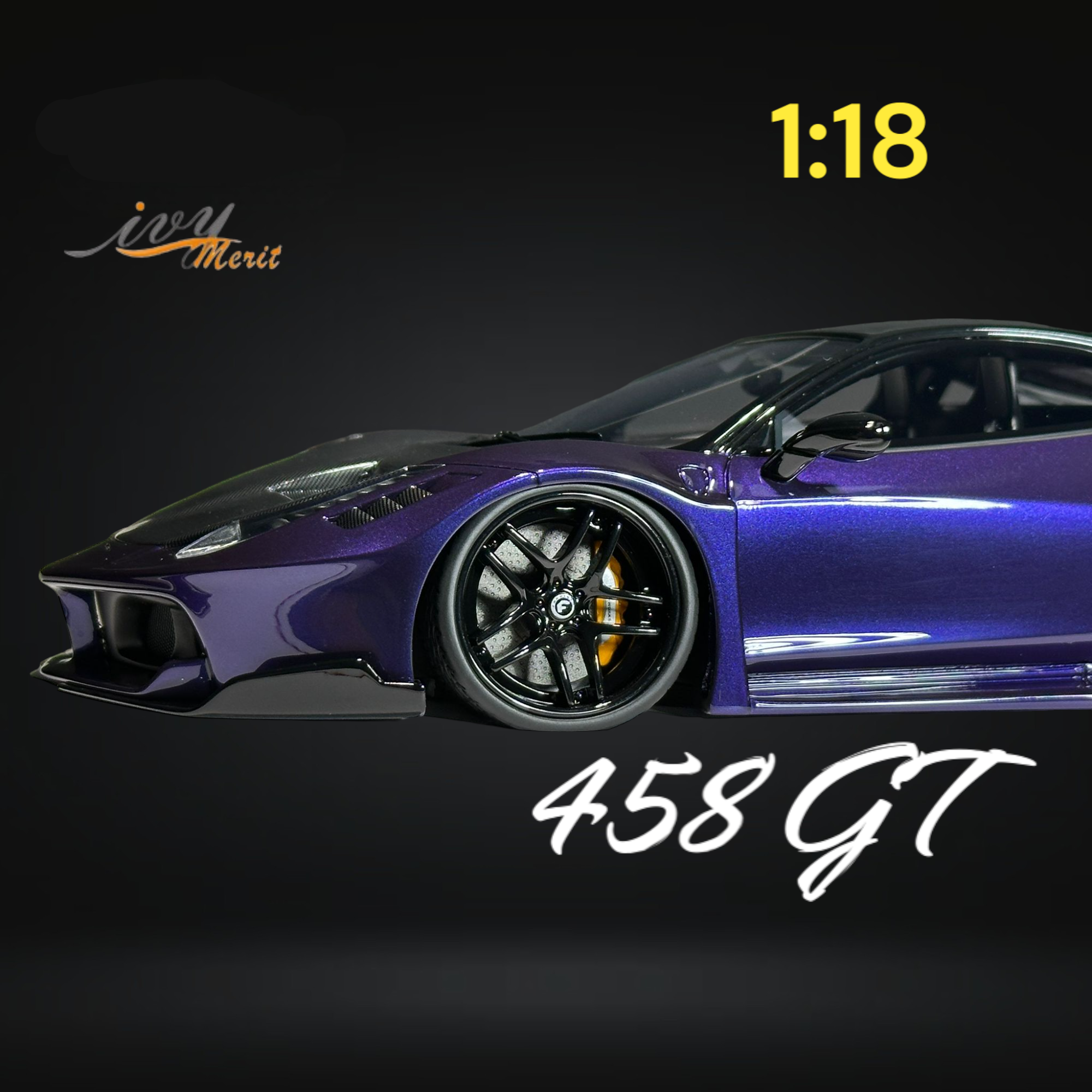 458 GT Purple LBWK LB Silhouette Resin 1:18 Scale by IVY MERIT Close Up Front View