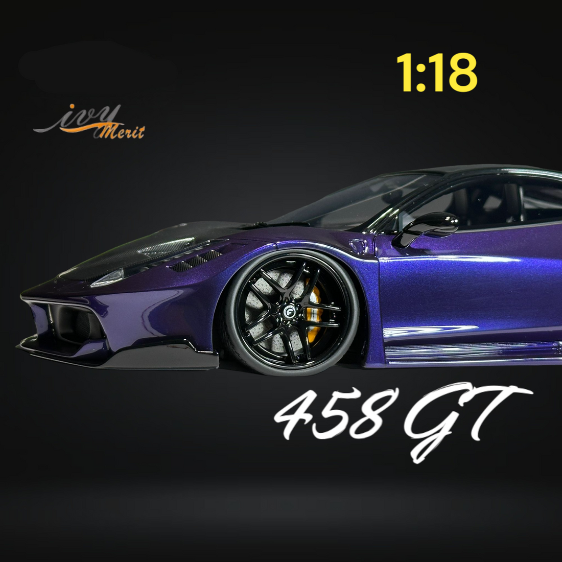 458 GT Purple LBWK LB Silhouette Resin 1:18 Scale by IVY MERIT Close Up Front View