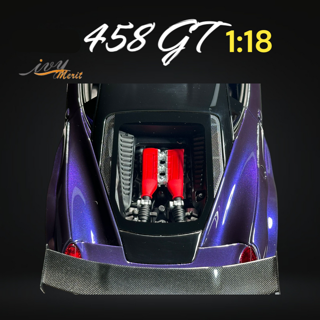 458 GT Purple LBWK LB Silhouette Resin 1:18 Scale by IVY MERIT Engine View