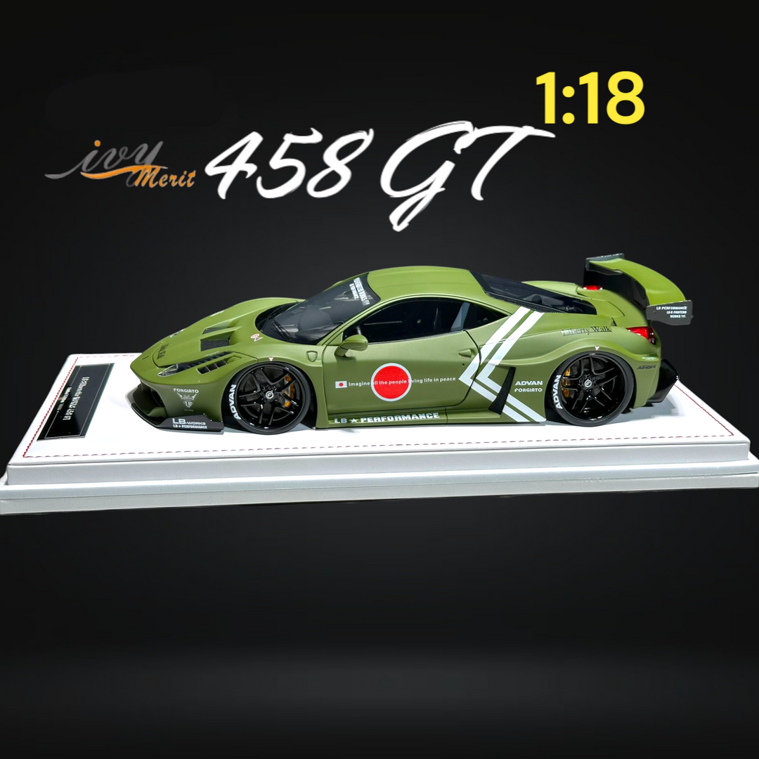 458 GT Fighter Green LBWK LB Silhouette Resin 1:18 Scale by IVY MERIT Mounted View