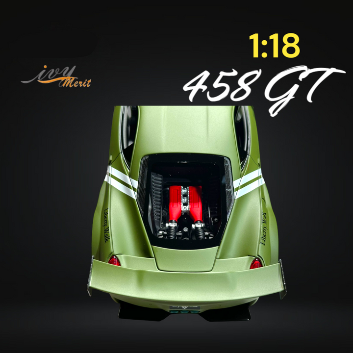 458 GT Fighter Green LBWK LB Silhouette Resin 1:18 Scale by IVY MERIT Engine View