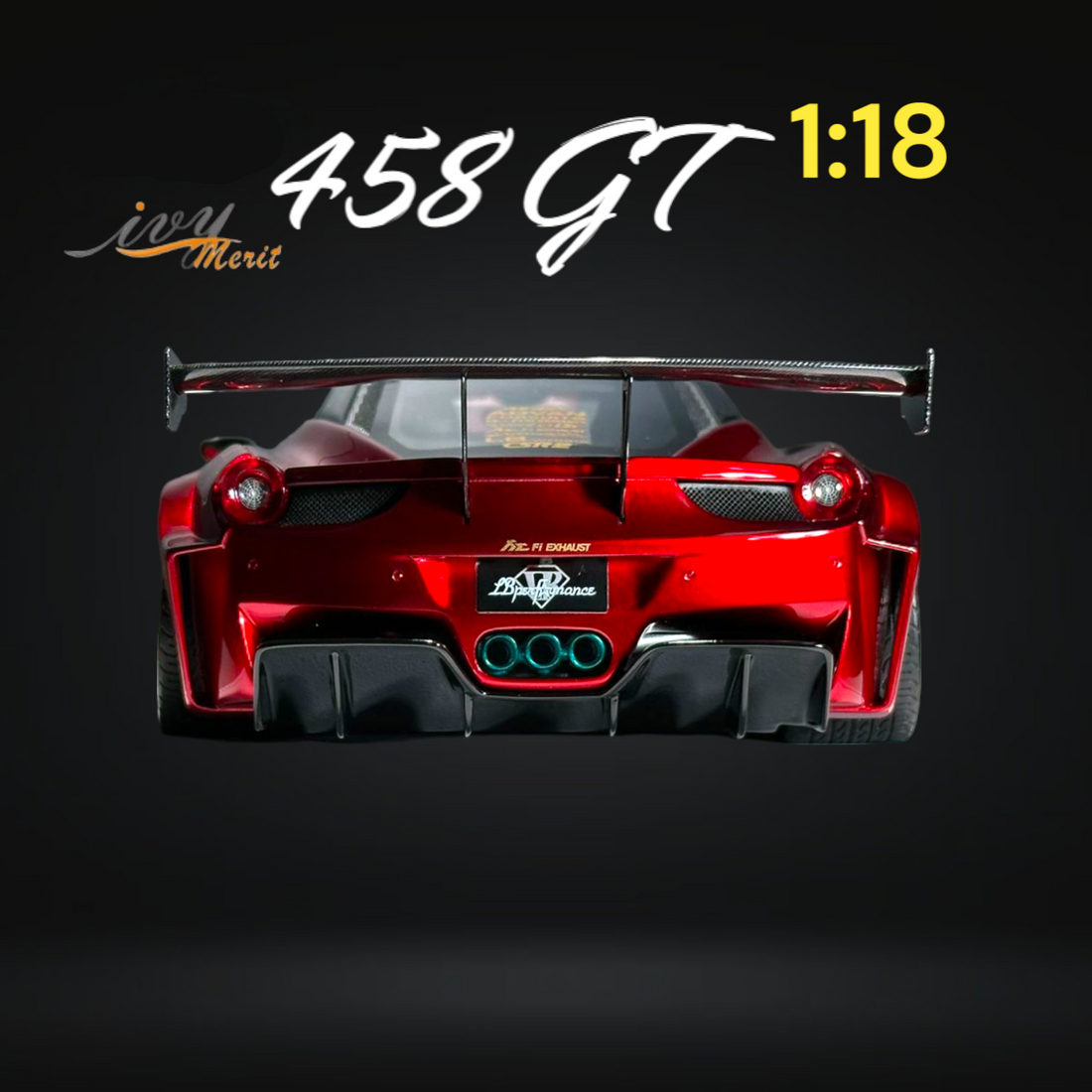 458 GT Metallic Red Carbon Hood LBWK LB Silhouette Resin 1:18 Scale by IVY MERIT Rear View