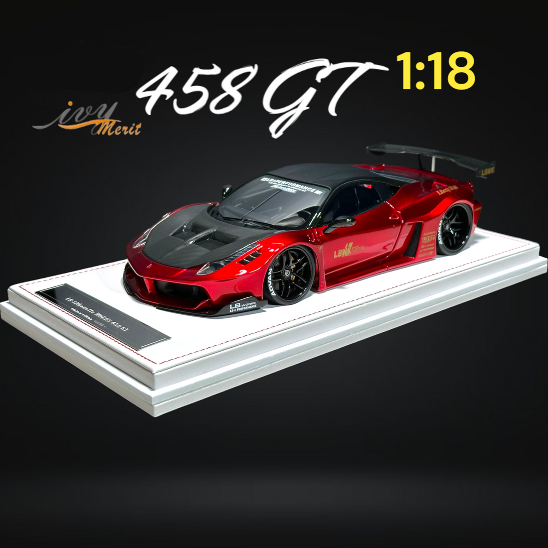 458 GT Metallic Red Carbon Hood LBWK LB Silhouette Resin 1:18 Scale by IVY MERIT