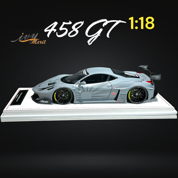 458 GT Fighter Grey LBWK LB Silhouette Resin 1:18 Scale by IVY MERIT Side View