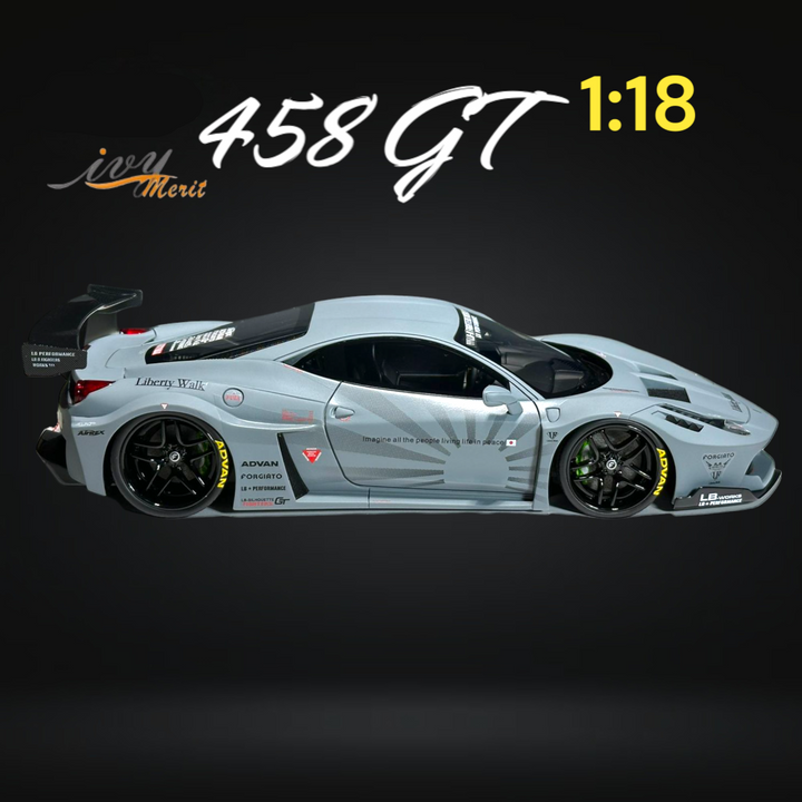 458 GT Fighter Grey LBWK LB Silhouette Resin 1:18 Scale by IVY MERIT Side View