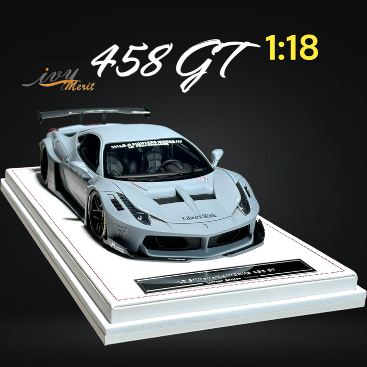 458 GT Fighter Grey LBWK LB Silhouette Resin 1:18 Scale by IVY MERIT Front Angled View