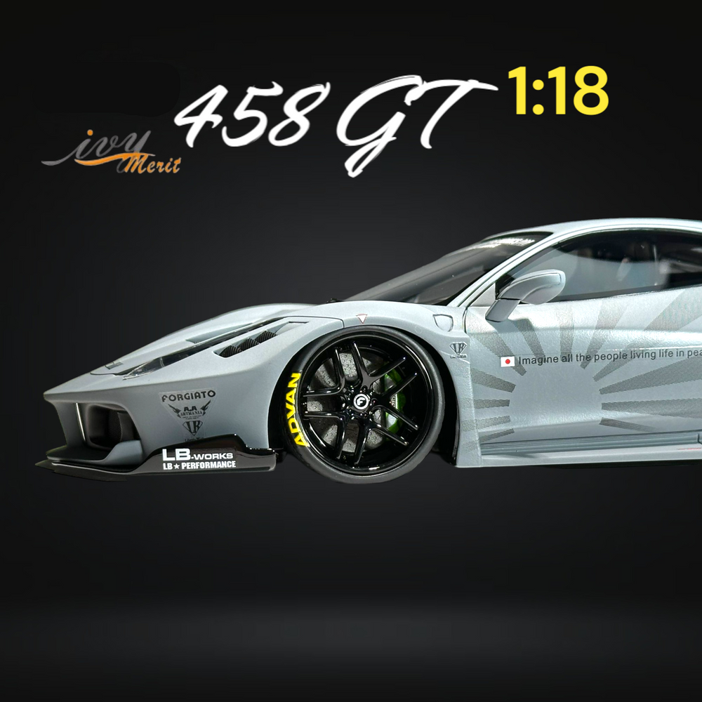 458 GT Fighter Grey LBWK LB Silhouette Resin 1:18 Scale by IVY MERIT Front View