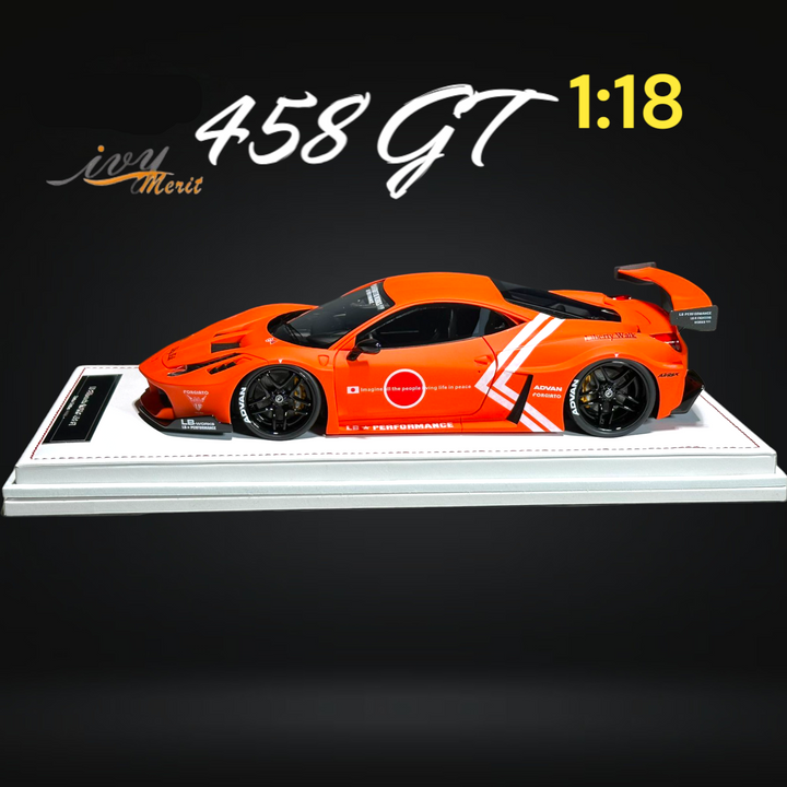 458 GT Fighter Orange LBWK LB Silhouette Resin 1:18 Scale by IVY MERIT Mounted Side View