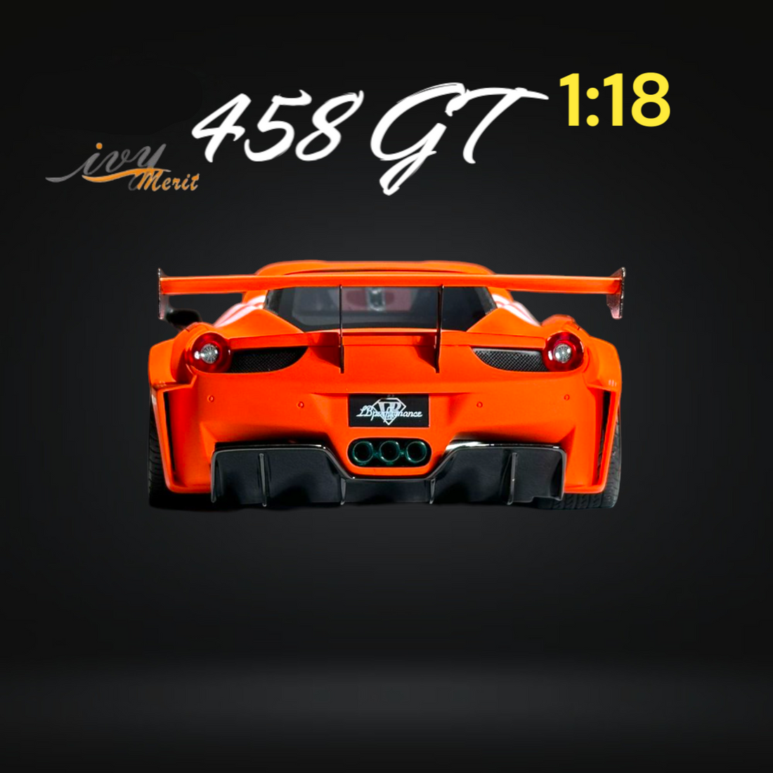 458 GT Fighter Orange LBWK LB Silhouette Resin 1:18 Scale by IVY MERIT Rear View