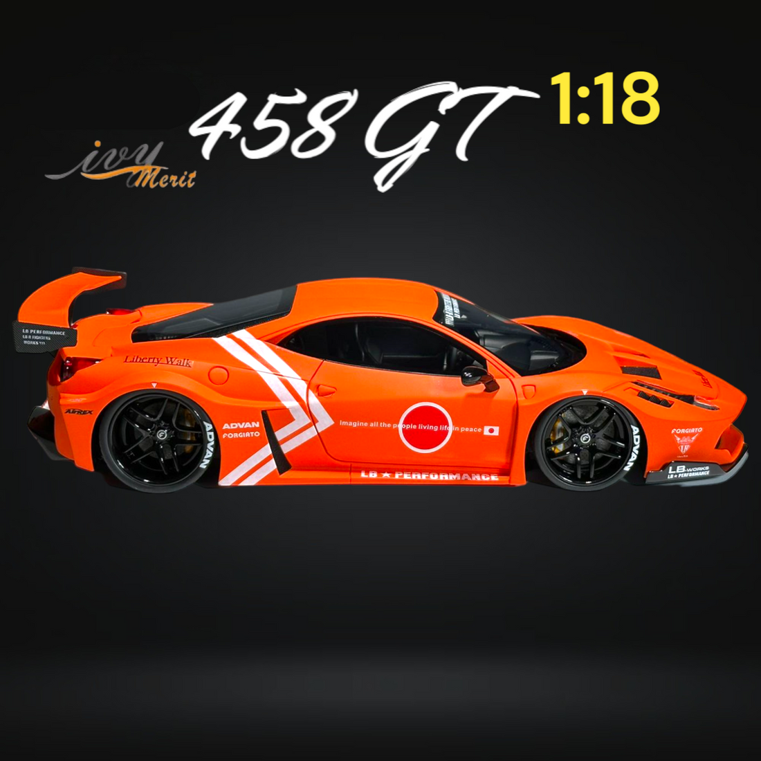 458 GT Fighter Orange LBWK LB Silhouette Resin 1:18 Scale by IVY MERIT Side View