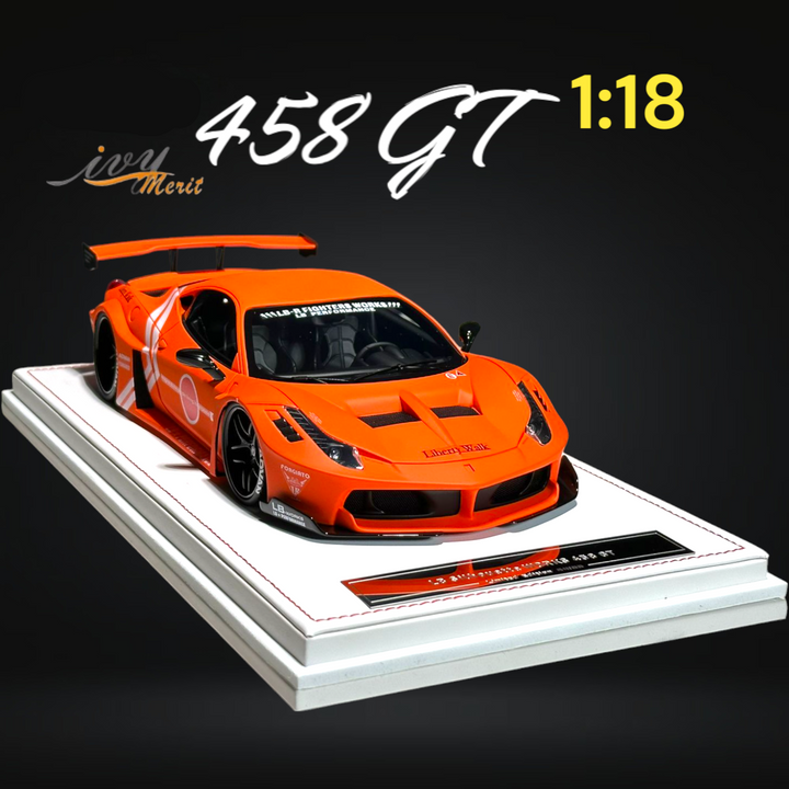 458 GT Fighter Orange LBWK LB Silhouette Resin 1:18 Scale by IVY MERIT Angled Front View