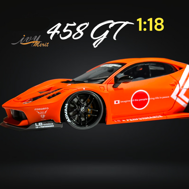 458 GT Fighter Orange LBWK LB Silhouette Resin 1:18 Scale by IVY MERIT Angled Front View