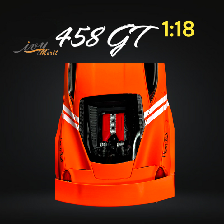 458 GT Fighter Orange LBWK LB Silhouette Resin 1:18 Scale by IVY MERIT Engine View