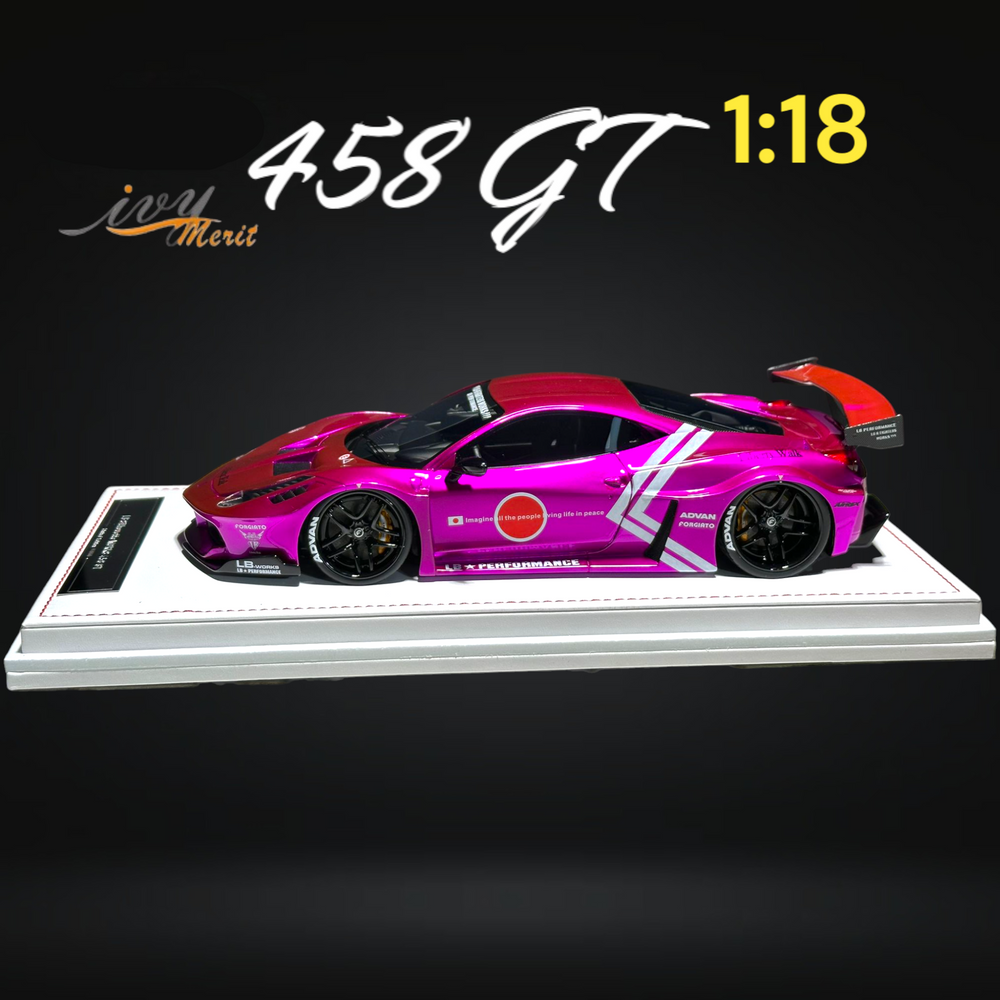 458 GT Fighter Purple LBWK LB Silhouette Resin 1:18 Scale by IVY MERIT Mounted Side View