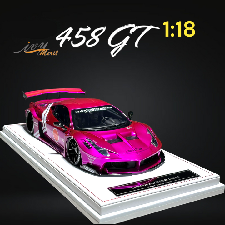 458 GT Fighter Purple LBWK LB Silhouette Resin 1:18 Scale by IVY MERIT Angled Mounted Front View