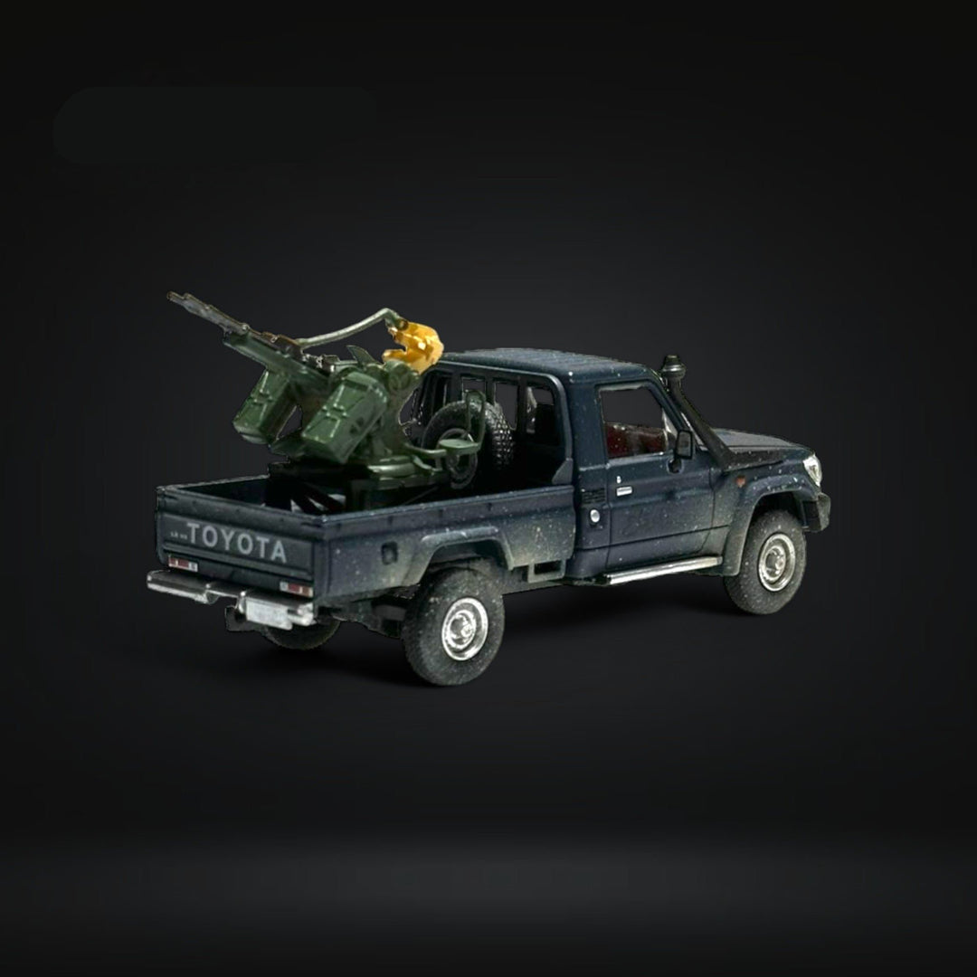 Toyota Land Cruiser 70 Series Blue With Functional Armor 1:64 by HobbyFans Passenger Side Rear View