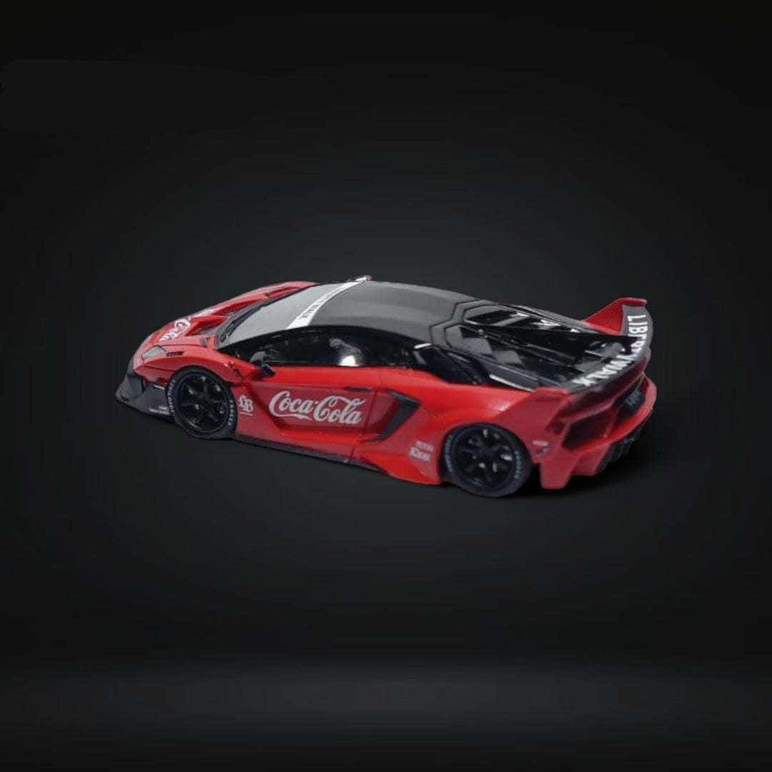 Lamborghini Aventador GT EVO LBWK Coca Cola Livery 1:64 Resin by ScaleMini Angled Rear View