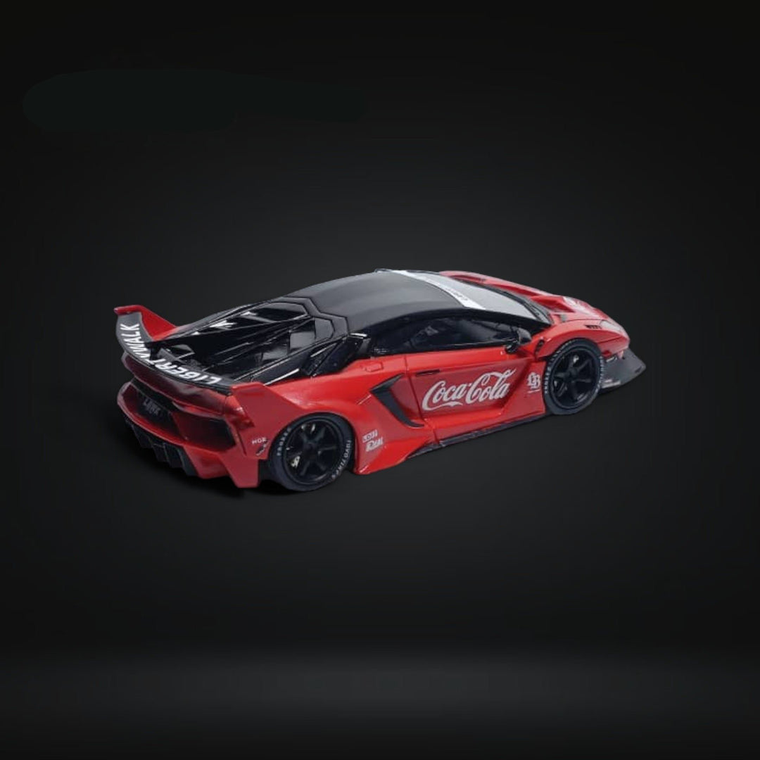 Lamborghini Aventador GT EVO LBWK Coca Cola Livery 1:64 Resin by ScaleMini Angled Side View